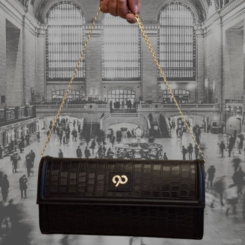 90 Feet Kaya Clutch Bag in Premium Genuine Leather (Black)